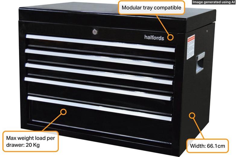 Halfords 5 Drawer Top Chest - Black Halfords 5 Drawer Top Chest - Black