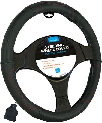 100% Leather Steering Wheel Cover Red Stitching