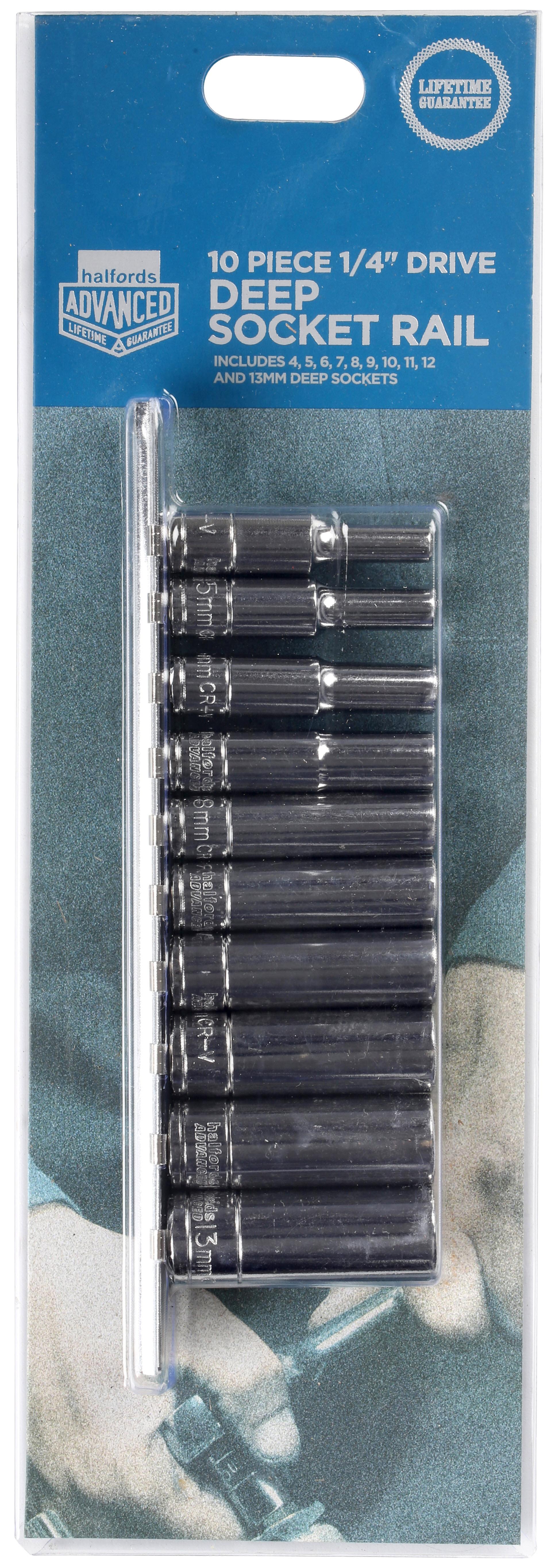 Halfords Advanced 10 Piece 1/4 Inch Drive Deep Socket Rail