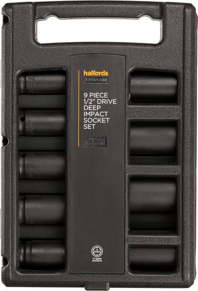 Halfords Advanced 9 Piece 1/2” Drive Impact Deep Socket Set Halfords Advanced 9 Piece 1/2” Drive Impact Deep Socket Set