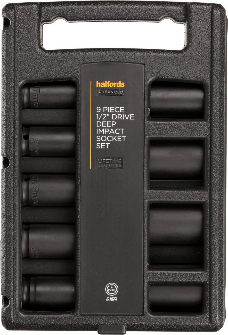 Halfords Advanced 9 Piece 1 2 Drive Impact Deep Socket Set