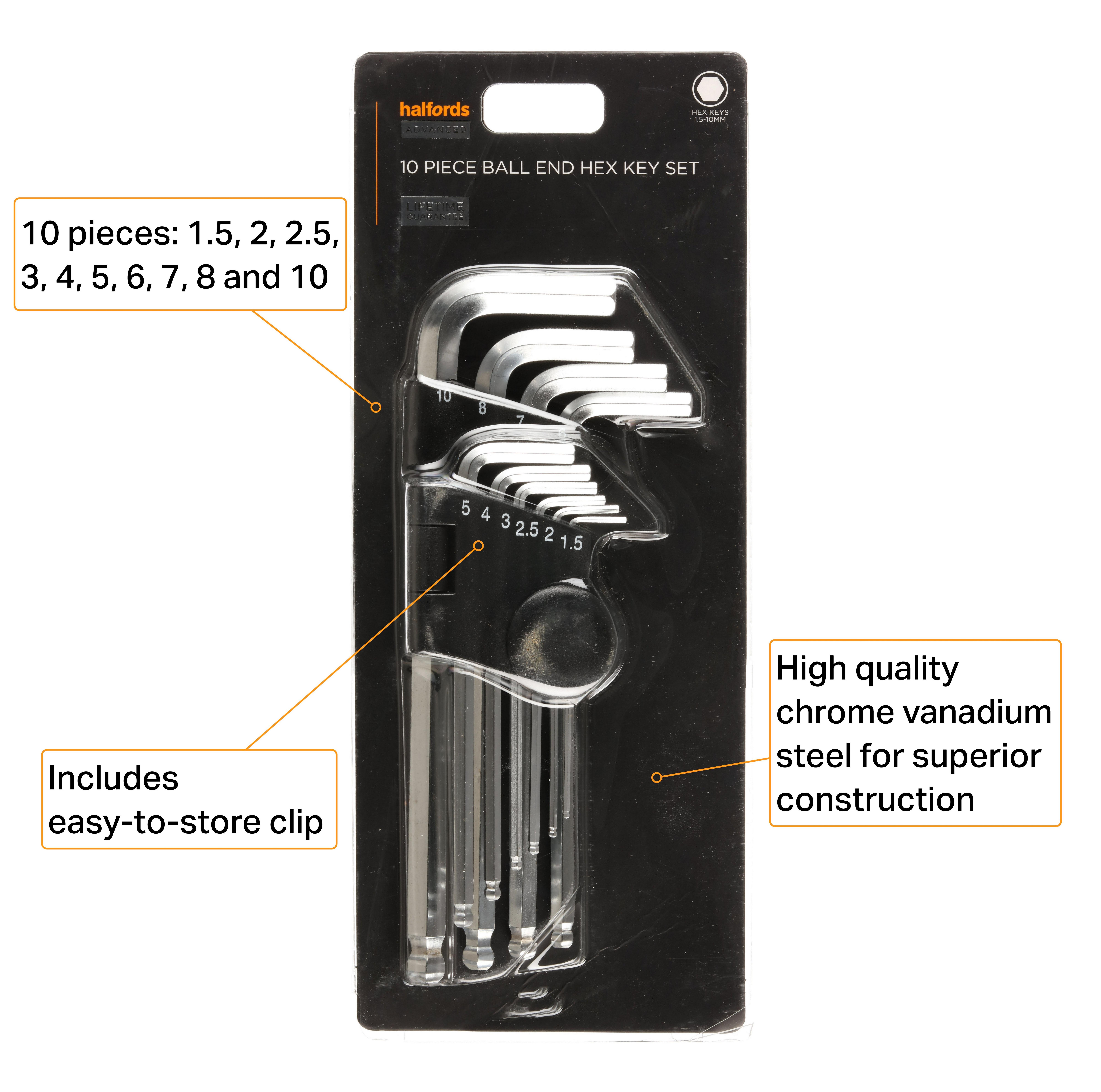 Halfords Advanced 10 Piece Ball End Hex Key Set