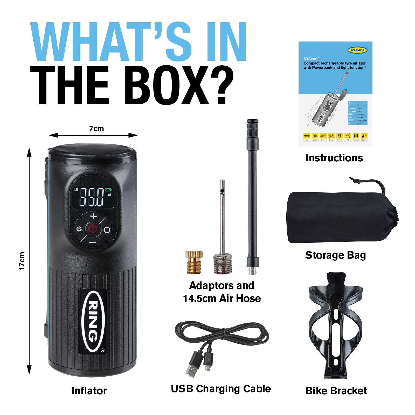 Ring RTC2000 Cordless Handheld Rechargeable Tyre Inflator