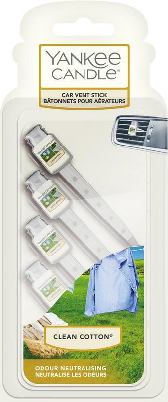 Yankee Candle Car Air Freshener Clean Cotton Vent Sticks - Pack of 4