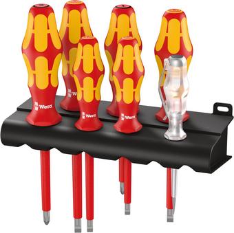 Wera Screwdriver Rack set Kraftform Plus Series 100 with single-pole phase tester, 7 pieces