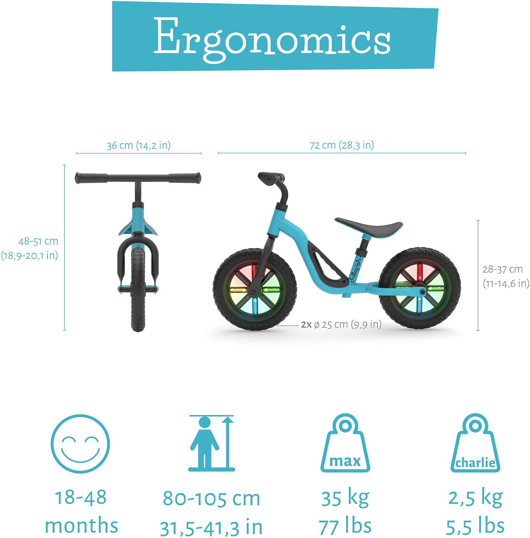Chillafish Charlie Glow Balance Bike, Sky Blue - 10" Wheel