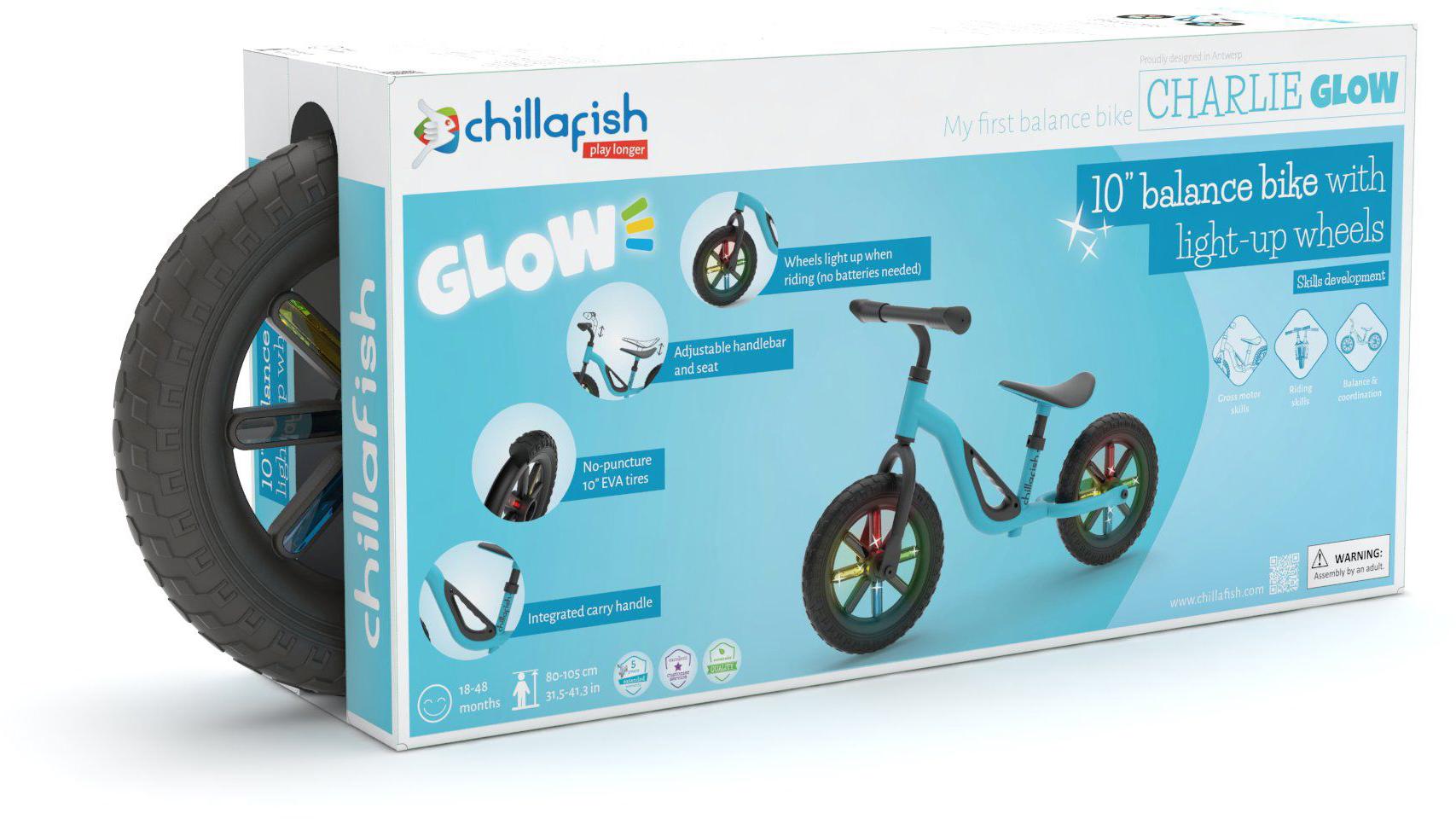 Chillafish Charlie Glow Balance Bike, Sky Blue - 10" Wheel