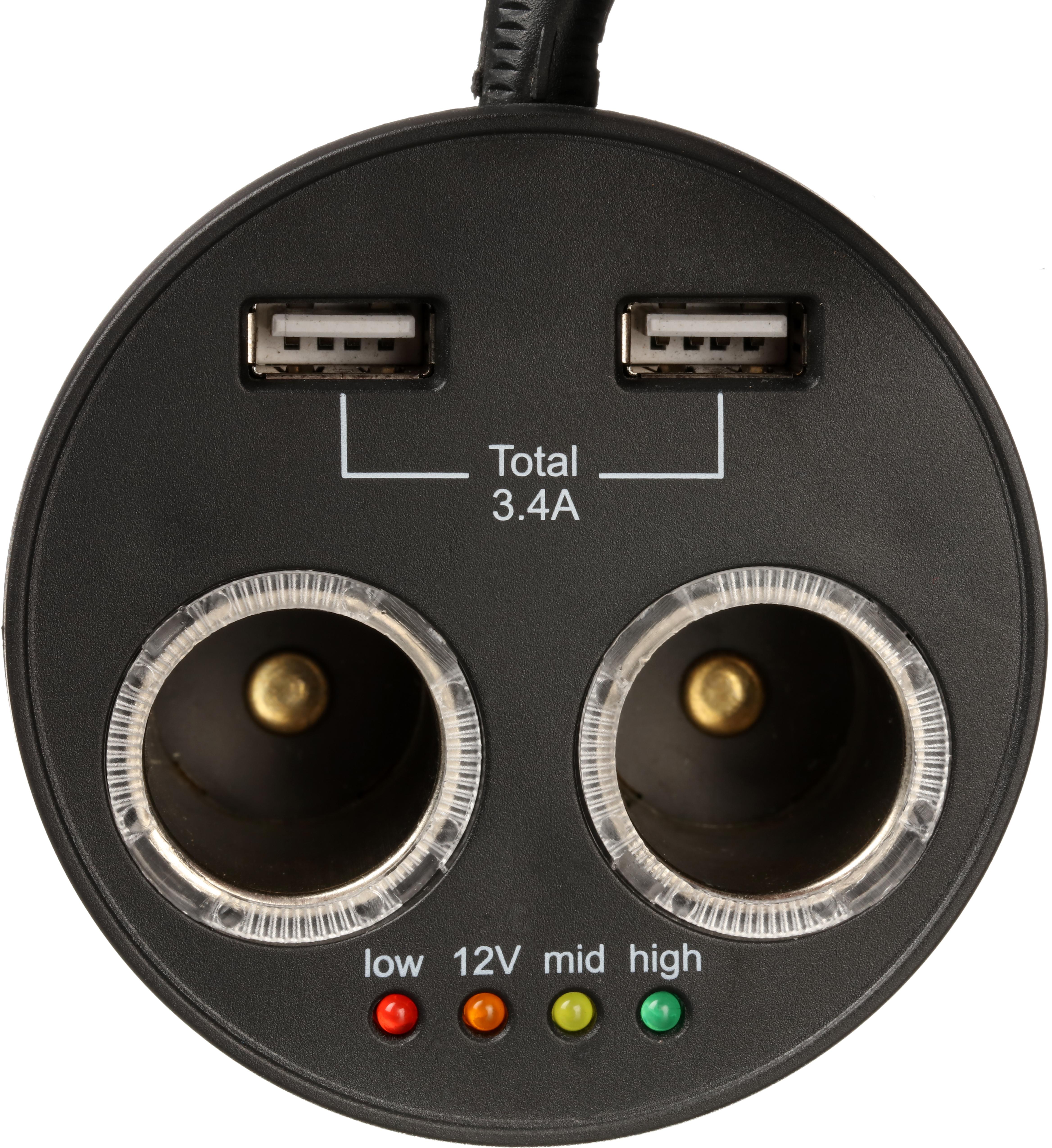 2× 12V Power Sockets with 2 x USB