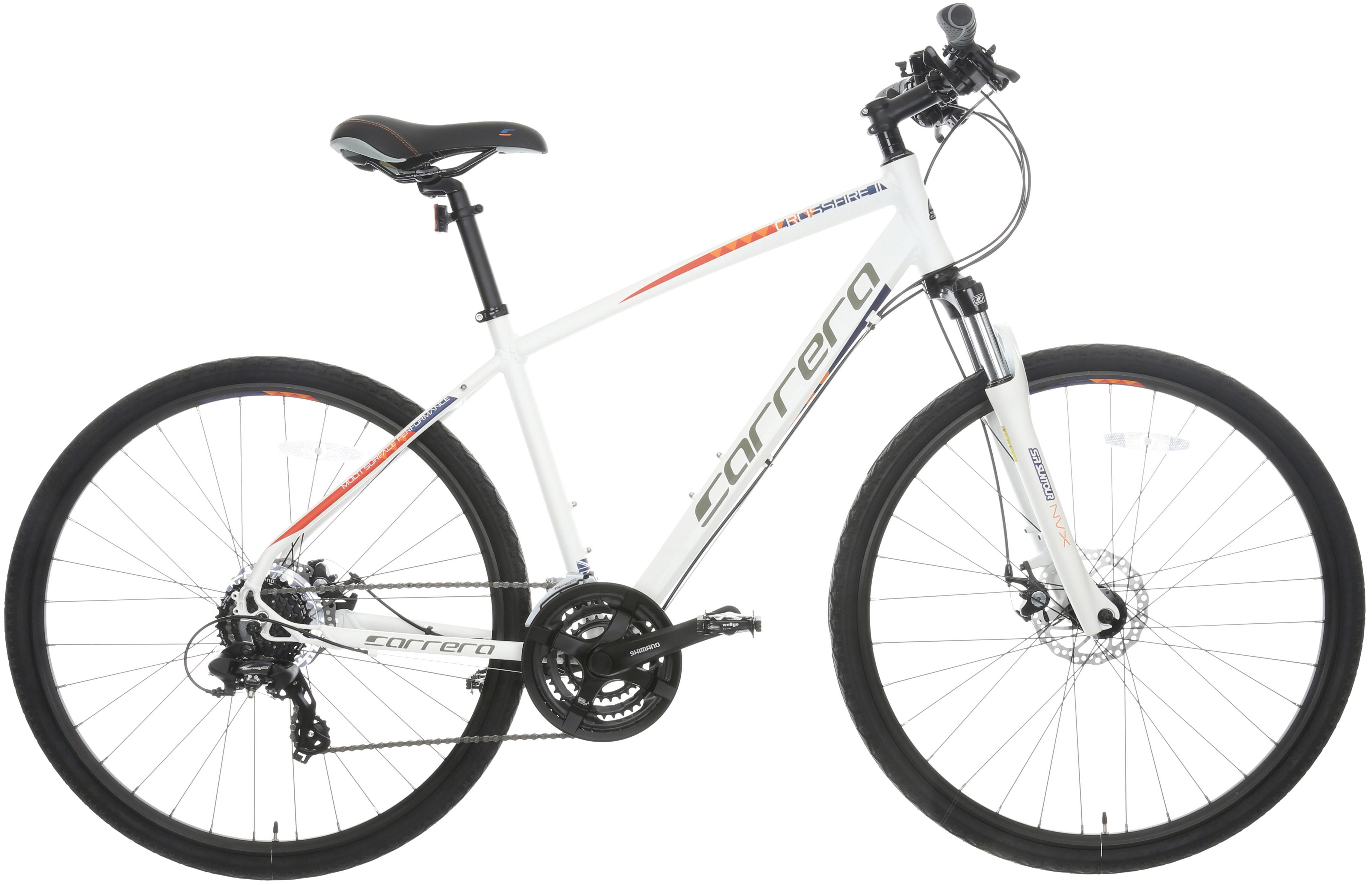 Halfords CARRERA Carrera Crossfire 2 Mens Hybrid Bike - White, Small | Pricematch, Extra 8% off for BC Members, Free Bike Health Check, Cycle2Work Scheme & 0% APR Finance.