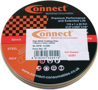 Laser Connect Cut-off Discs - Pack 10  115mm x 1.0mm x 22mm Bore