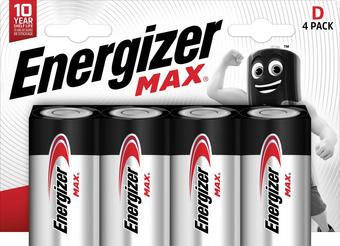 Energizer Max D Batteries, Alkaline, 4 Pack