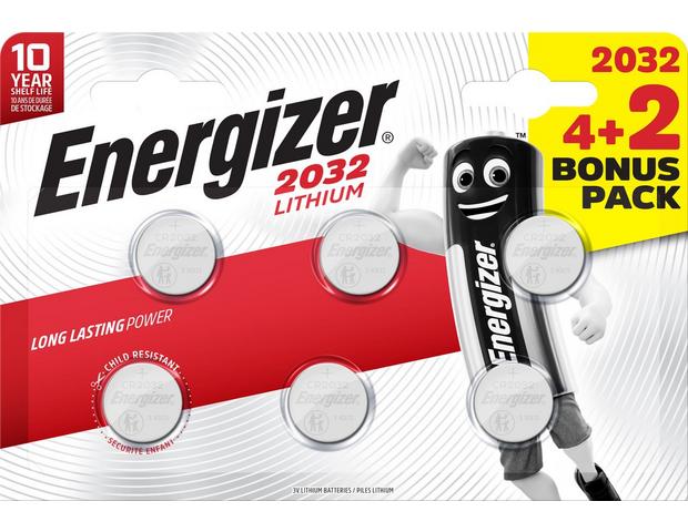 Energizer 2032 Batteries (6 Pack), 3V Lithium Coin Batteries