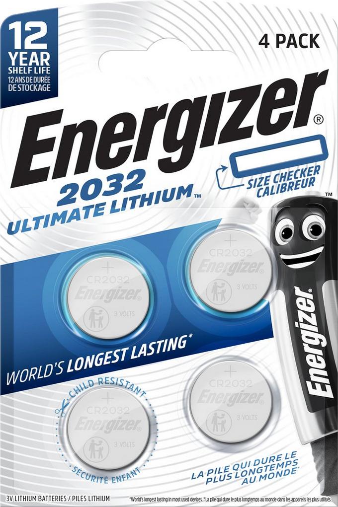 Energizer 2032 Ultimate Lithium Coin Battery, 4 Pack