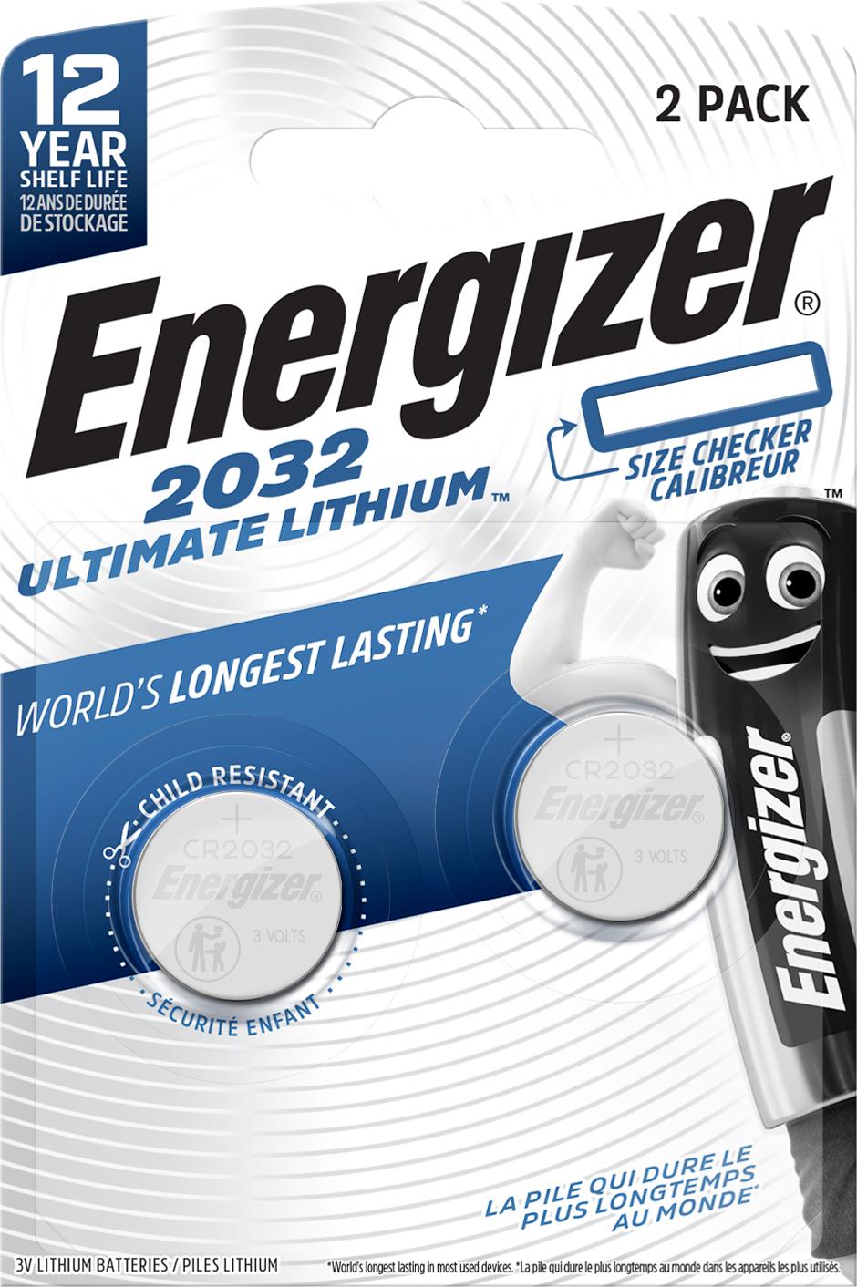 Energizer 2032 Ultimate Lithium Coin Battery, 2 Pack | Halfords UK