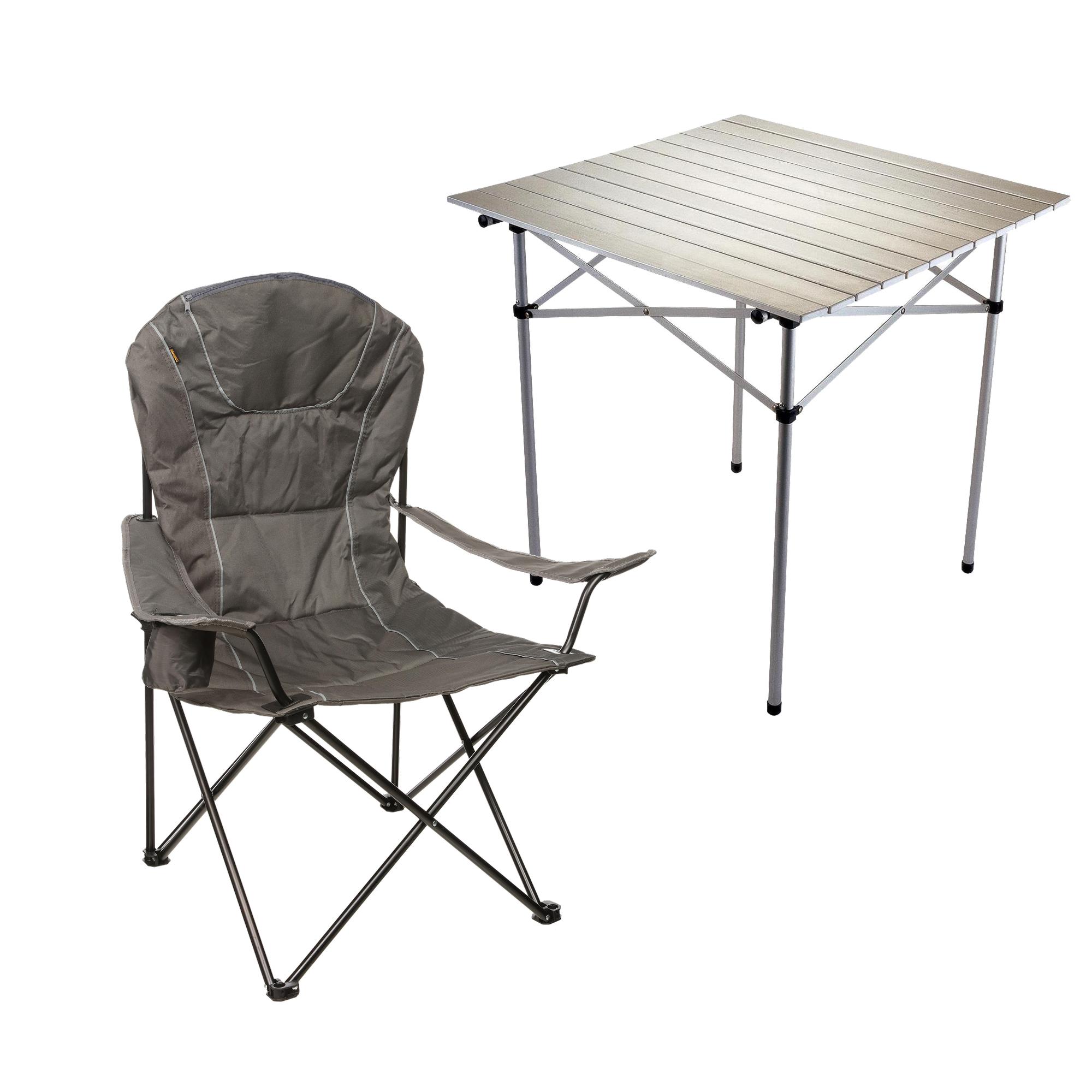 Halfords Premium Folding Chair Black & Halfords Aluminium Table Bundle