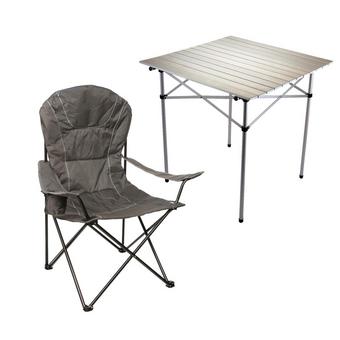 Halfords Premium Folding Chair Black & Halfords Aluminium Table Bundle