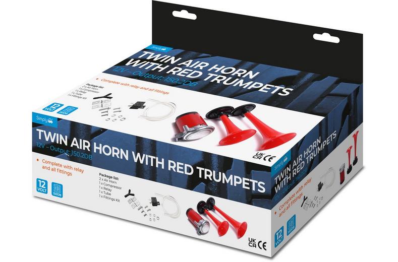 Twin Air Horn with Red Trumpets Twin Air Horn with Red Trumpets