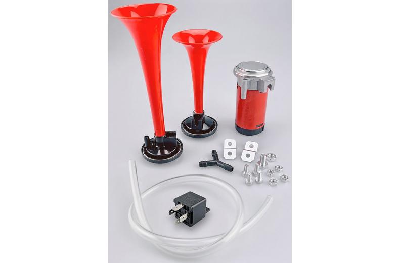 Twin Air Horn with Red Trumpets Twin Air Horn with Red Trumpets
