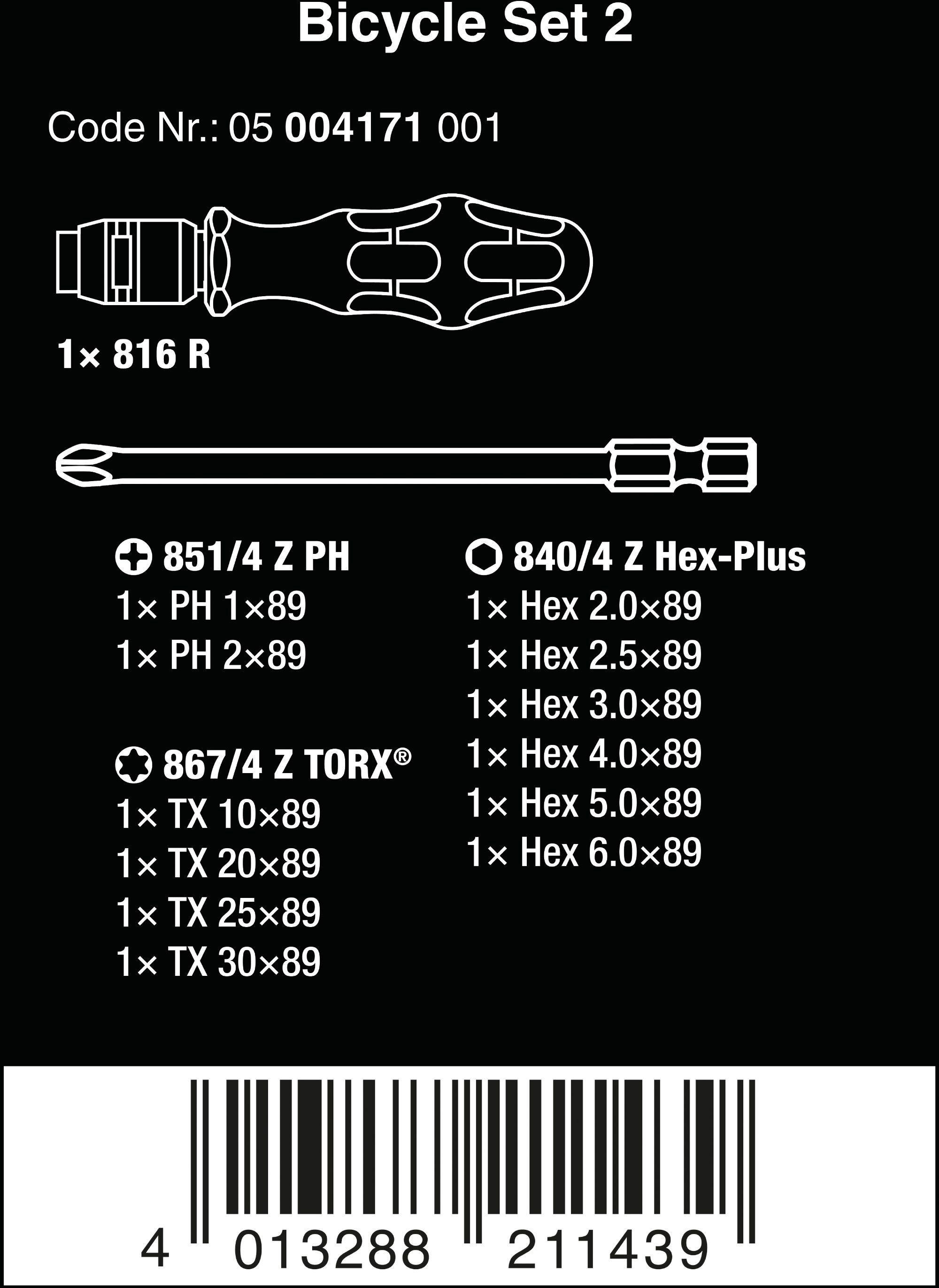 Wera Bicycle Set 2 Kraftform Compact Screwdriver 89mm Bit Pouch Set 13pcs