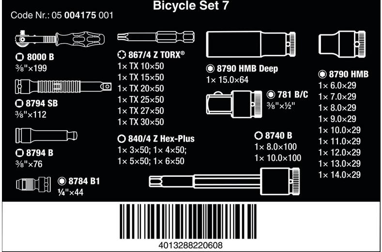 Wera Bicycle Set 7 Zyklop 3/8" Ratchet and Socket Set 27pcs Wera Bicycle Set 7 Zyklop 3/8" Ratchet and Socket Set 27pcs