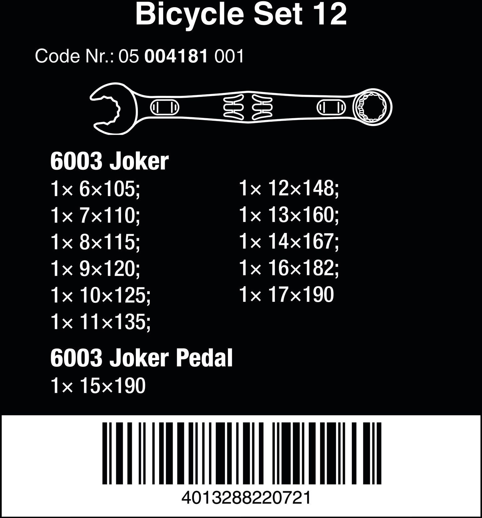 Wera Bicycle Set 12 Joker Wrench Spanner Set 12pcs