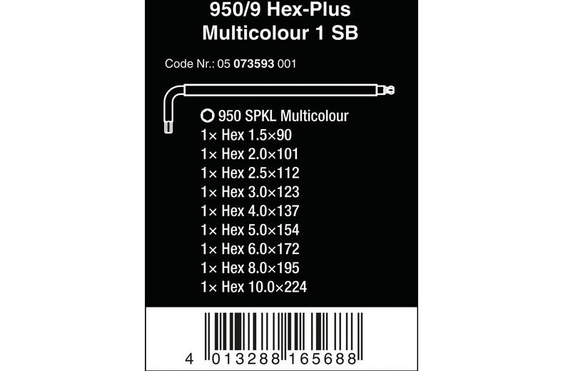 Wera 950/9 Hex-Plus Multicolour 1 SB Multicolour L-key Set BlackLaser Wera 950/9 Hex-Plus Multicolour 1 SB Multicolour L-key Set BlackLaser