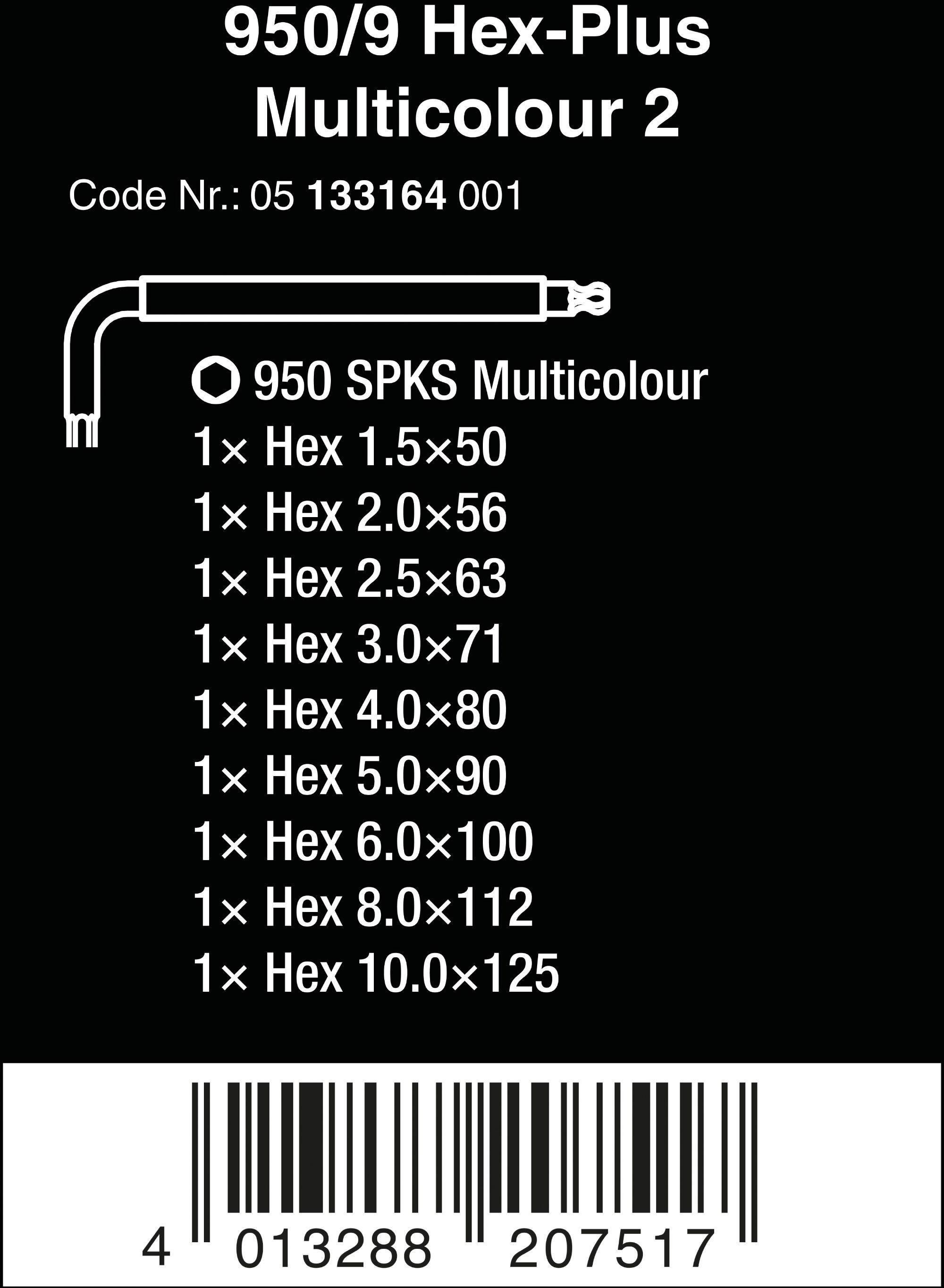 Wera 950/9 Hex-Plus Multicolour 2 L-key Set BlackLaser