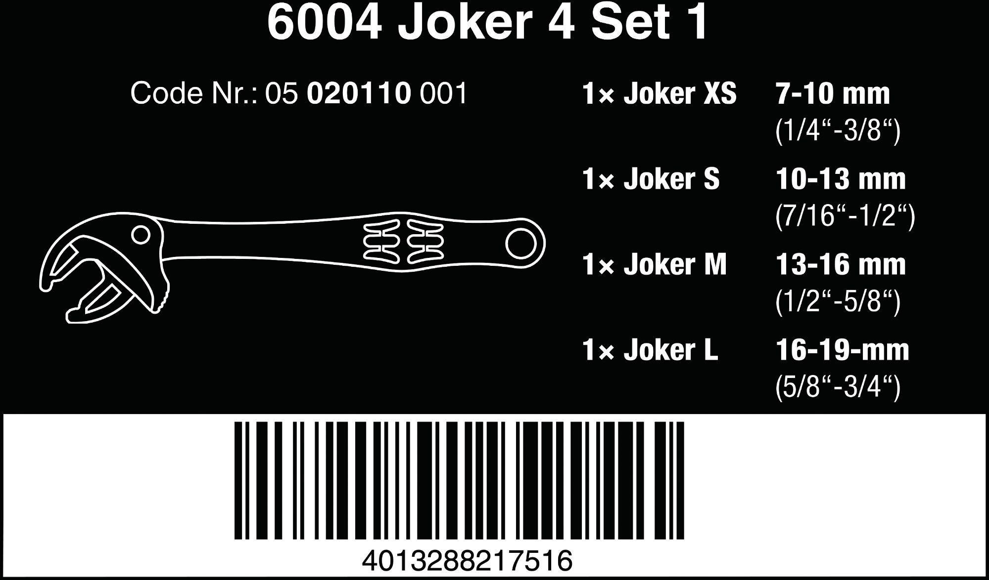 Wera 6004 Joker Self-Setting Spanner Set 4pc
