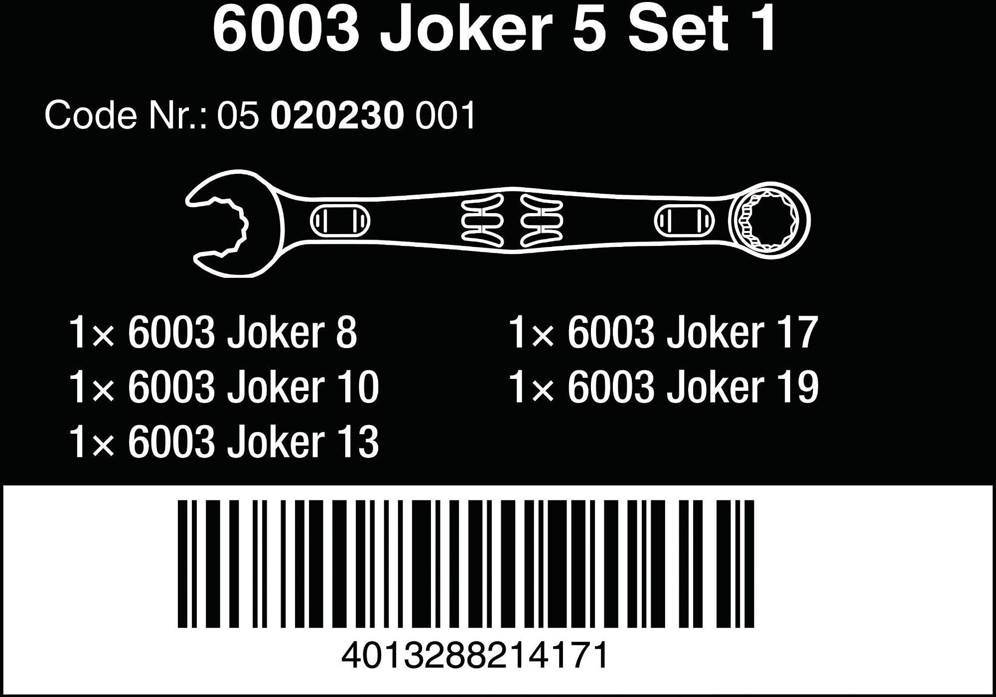 Wera 6003 Joker Set 1 Combination Wrench Set 5pc