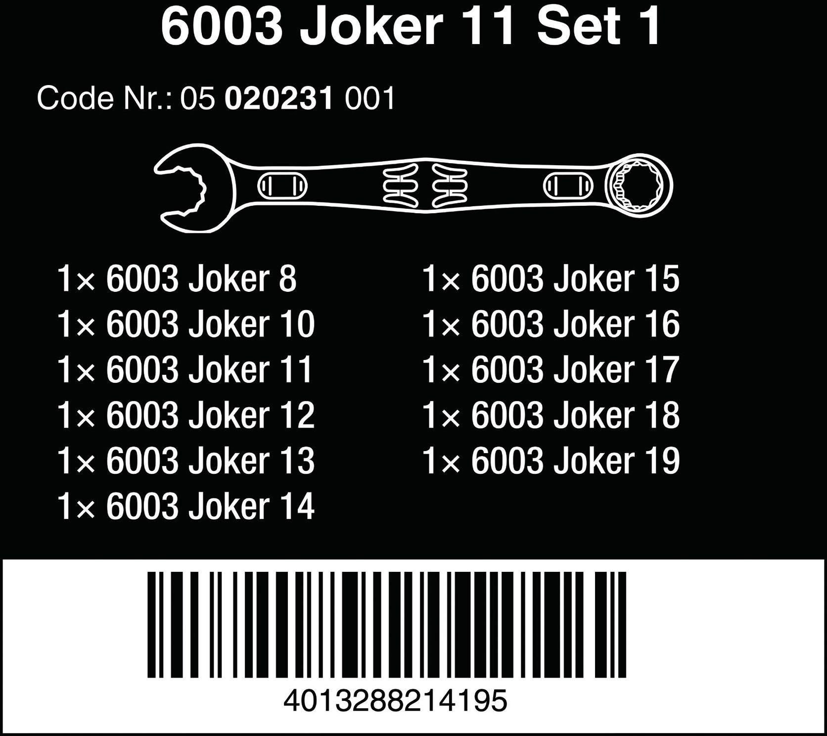 Wera 6003 Joker Set 1 Combination Wrench Set 11pc