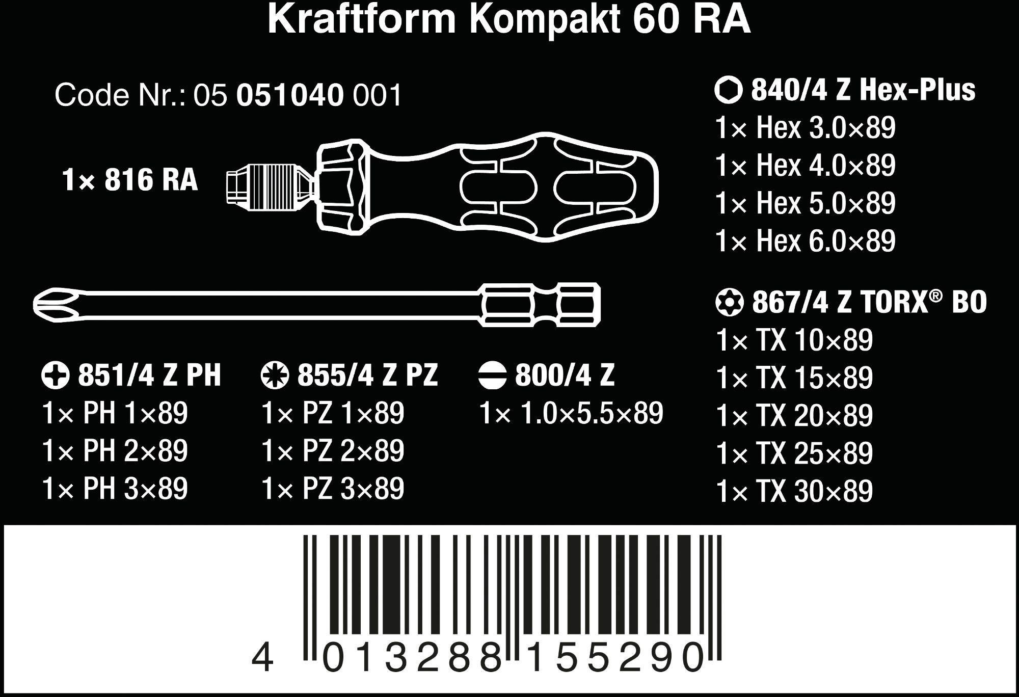 Wera Kraftform Kompakt 60 Ratchet Screwdriver Set 17pc