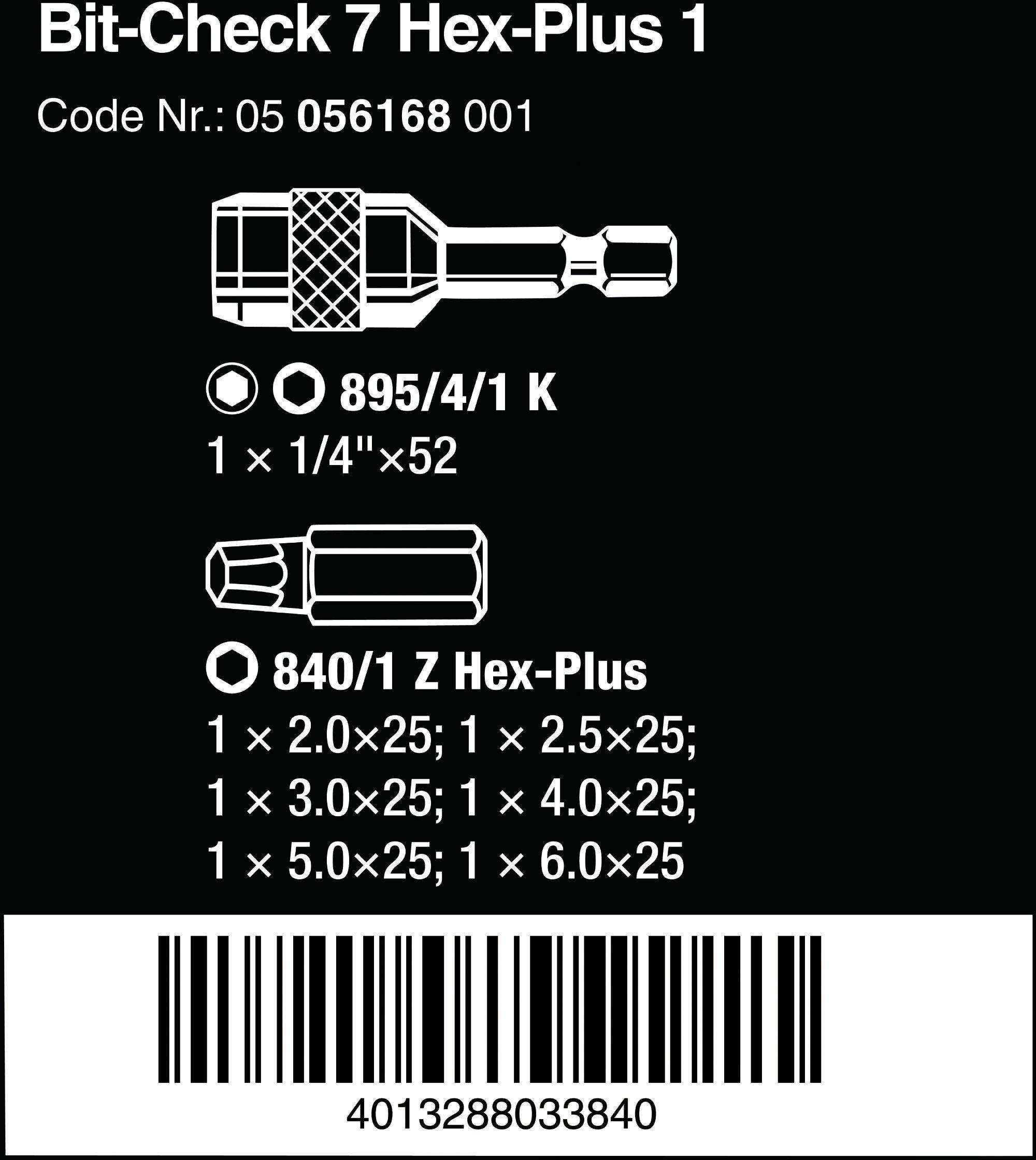Wera Bit-Check 7 Drill Bit Hex Key Set 7pcs