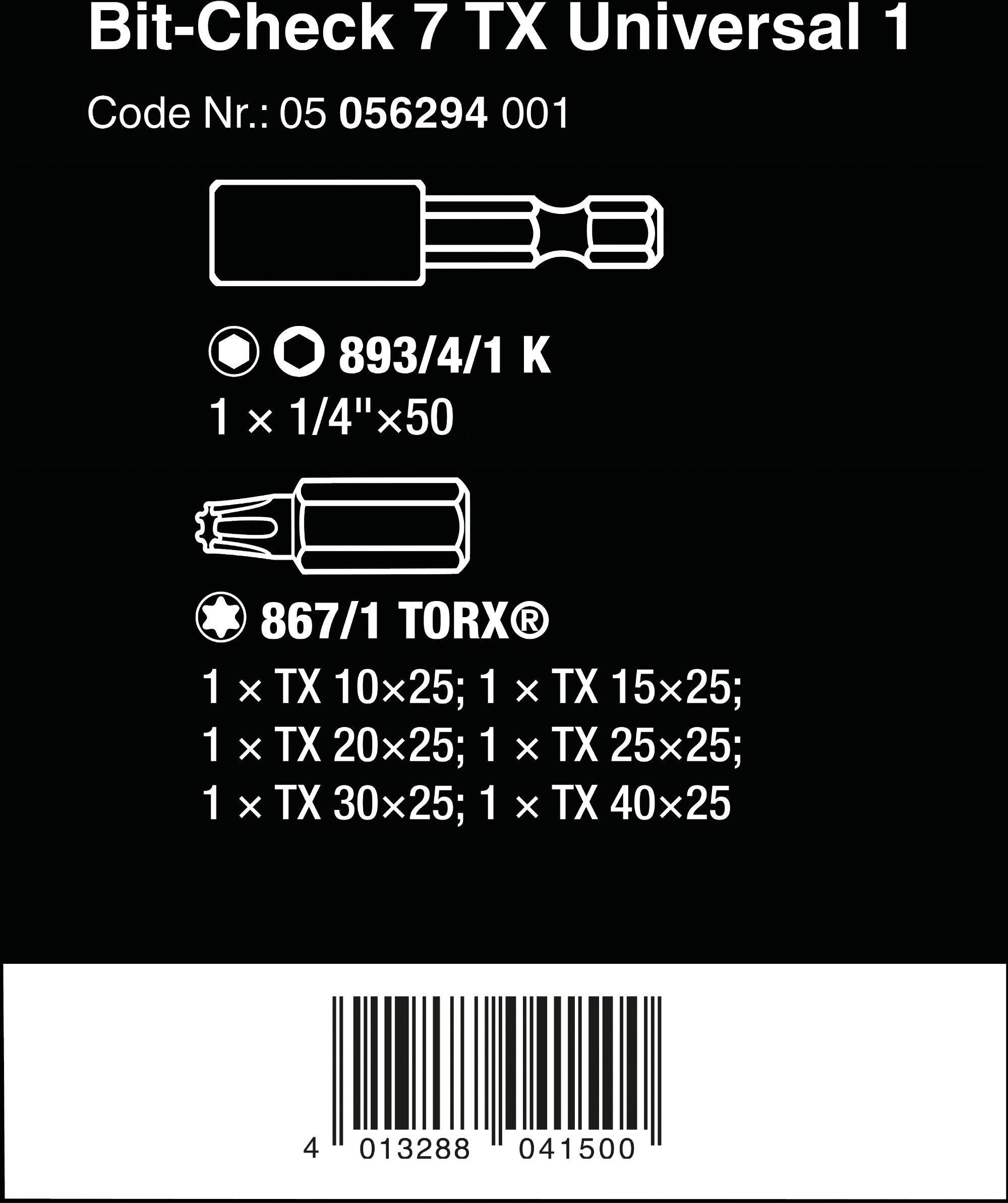 Wera Bit-Check 7 Universal Torx Key Set 7 pcs