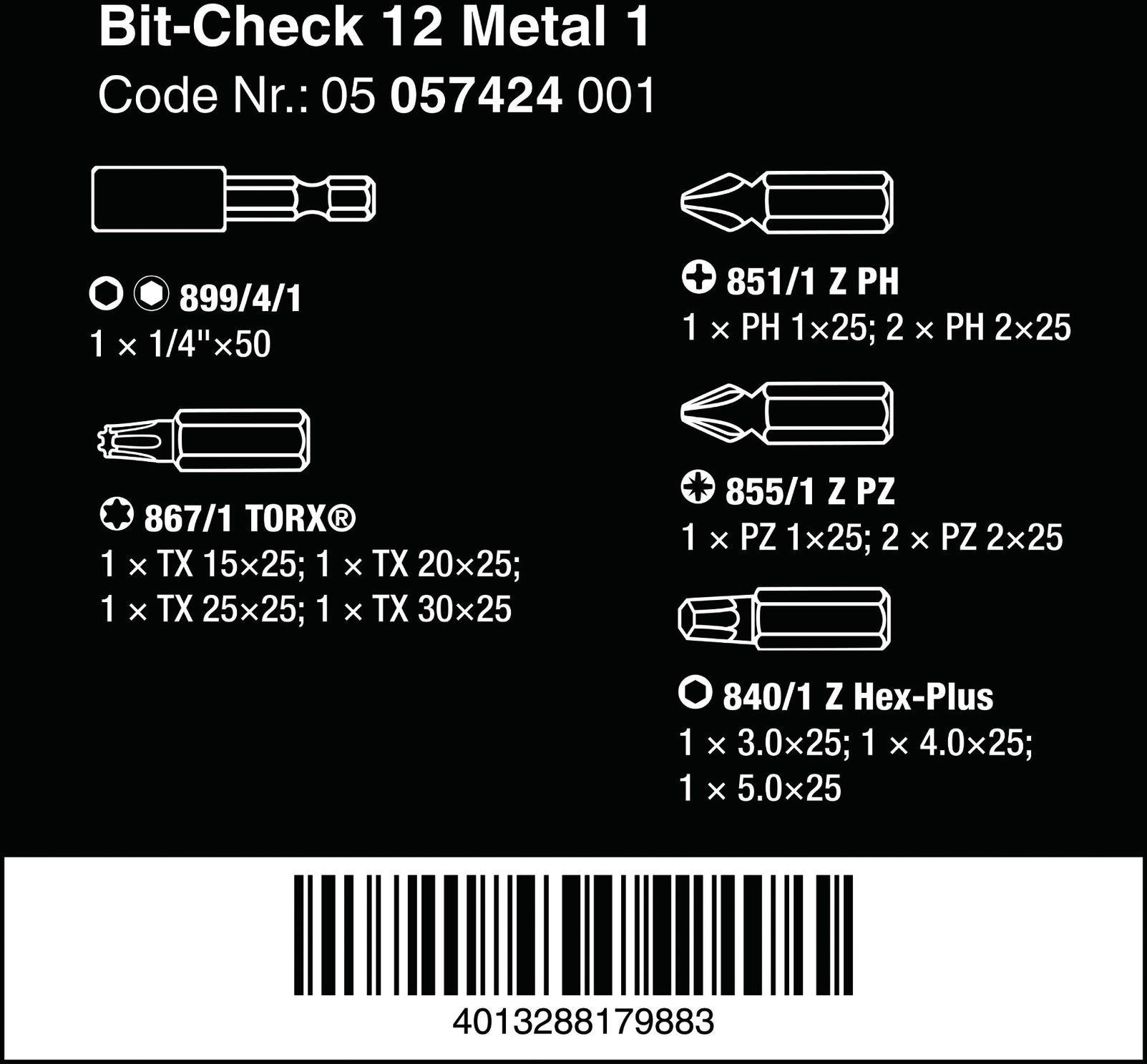 Wera Bit-Check 12 Drill Bit Metal Set 12pcs