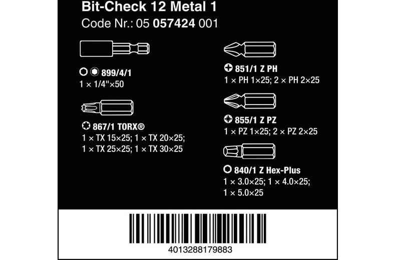 Wera Bit-Check 12 Drill Bit Metal Set 12pcs Wera Bit-Check 12 Drill Bit Metal Set 12pcs