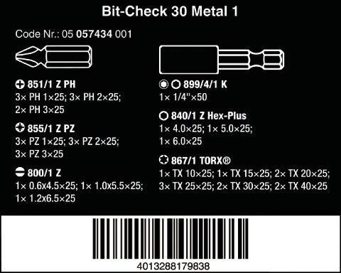 Wera Bit-Check 30 Drill Bit Metal Set 30pcs