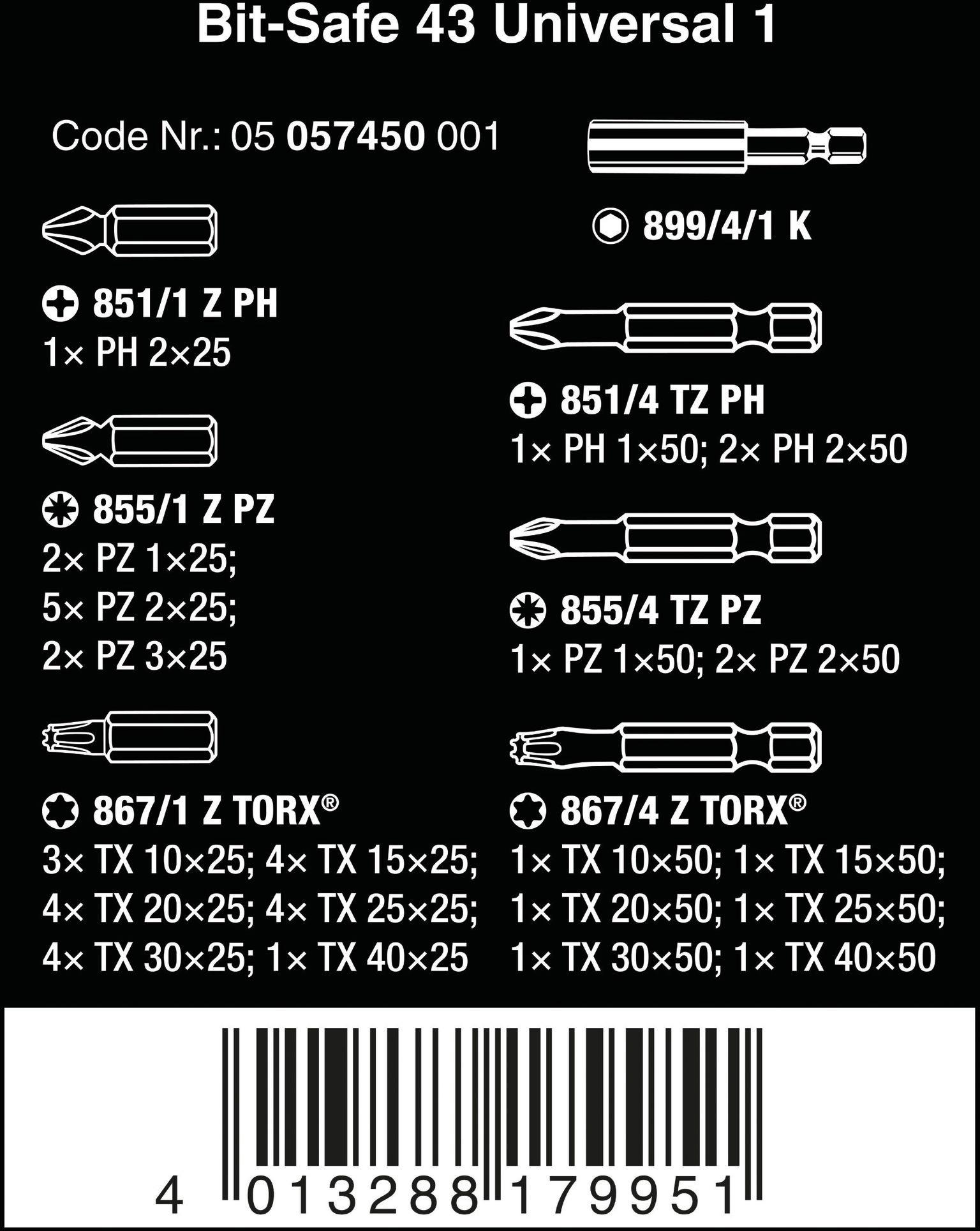 Wera Bit-Safe 43 Universal 1 Drill Bit Set 43 pcs
