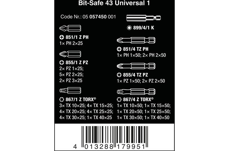 Wera Bit-Safe 43 Universal 1 Drill Bit Set 43 pcs Wera Bit-Safe 43 Universal 1 Drill Bit Set 43 pcs