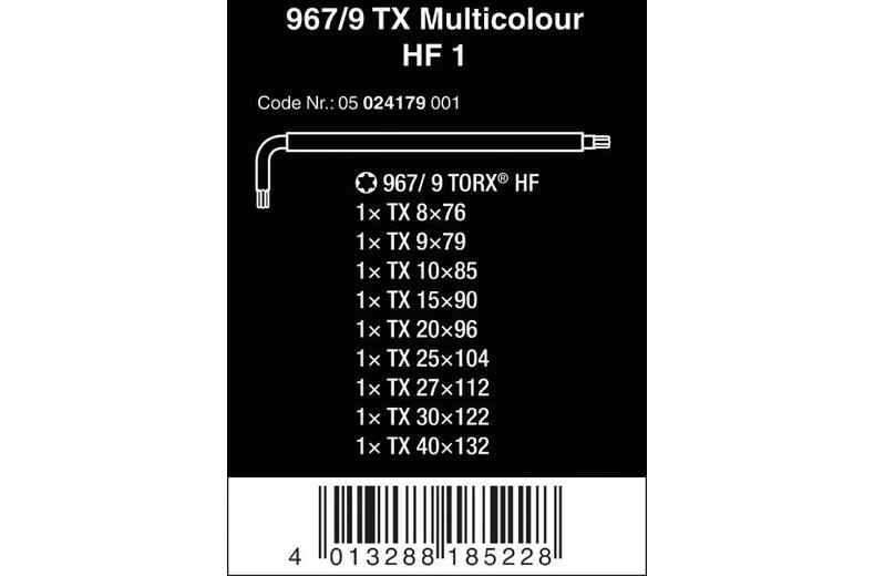 Wera 967/9 TX Multicolour HF 1 L-key Set With Holding Function 9pcs Wera 967/9 TX Multicolour HF 1 L-key Set With Holding Function 9pcs