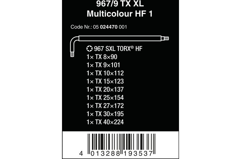 Wera 967/9 TX XL Multicolour HF 1 L-key Set With Holding Function 9pcs Wera 967/9 TX XL Multicolour HF 1 L-key Set With Holding Function 9pcs