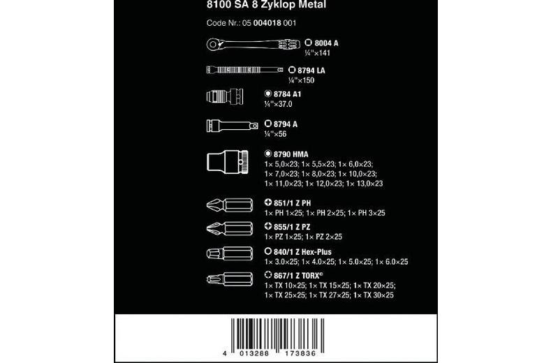 Wera 8100 SA 8 Zyklop Metal Ratchet Set With Switch Lever 1/4 Drive Wera 8100 SA 8 Zyklop Metal Ratchet Set With Switch Lever 1/4 Drive