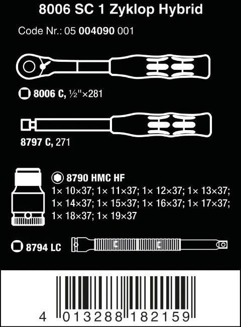 Wera 8006 SC 1 Zyklop Hybrid Ratchet Set 1/2 Drive