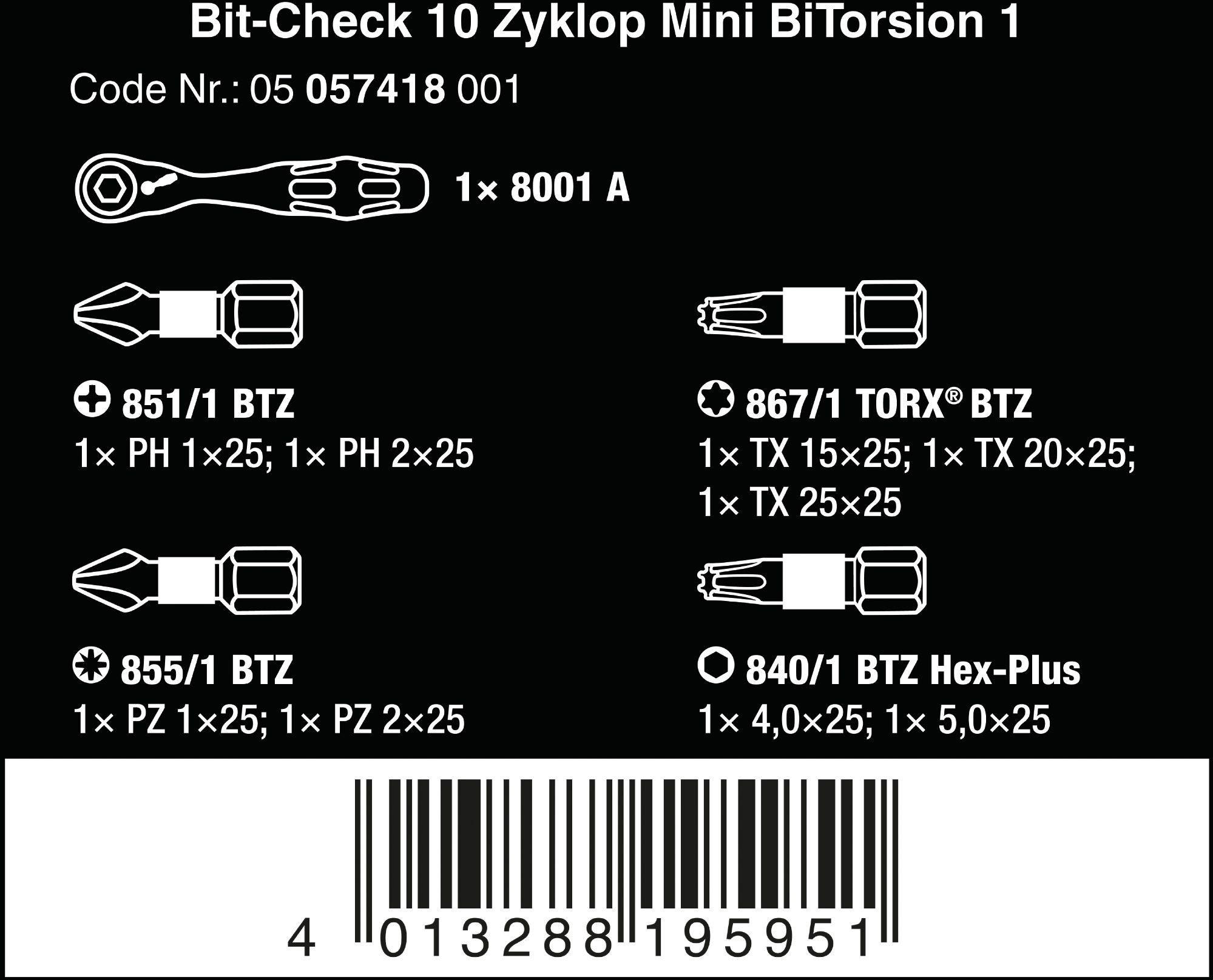 Wera Bit-Check 10 Zyklop Mini BiTorsion 1