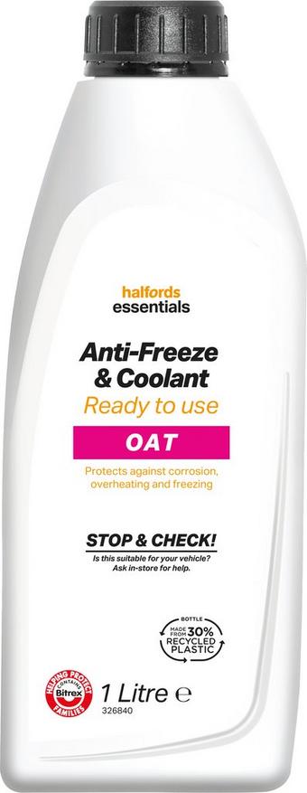 Halfords Essentials OAT Ready Mixed Antifreeze & Coolant 1L