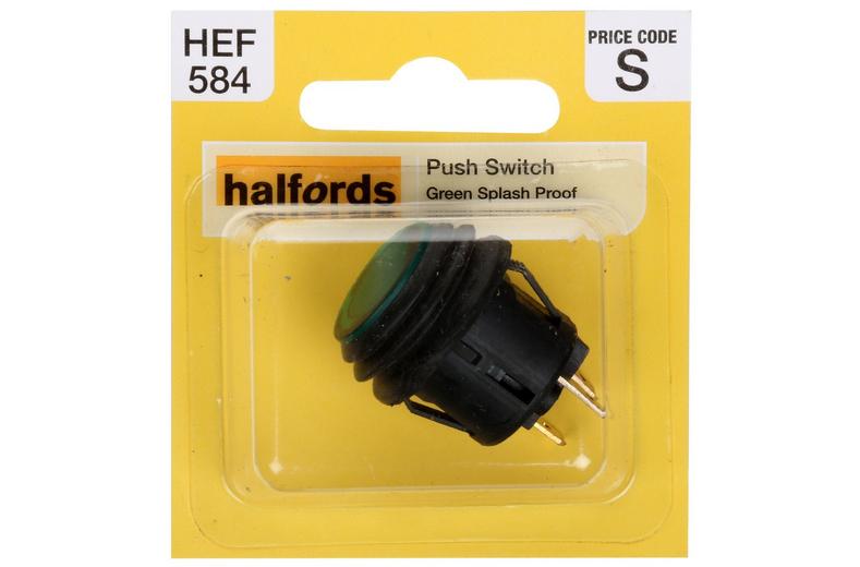 Halfords Push Switch On/Off Splash Proof Green (ELEC245) Halfords Push Switch On/Off Splash Proof Green (ELEC245)