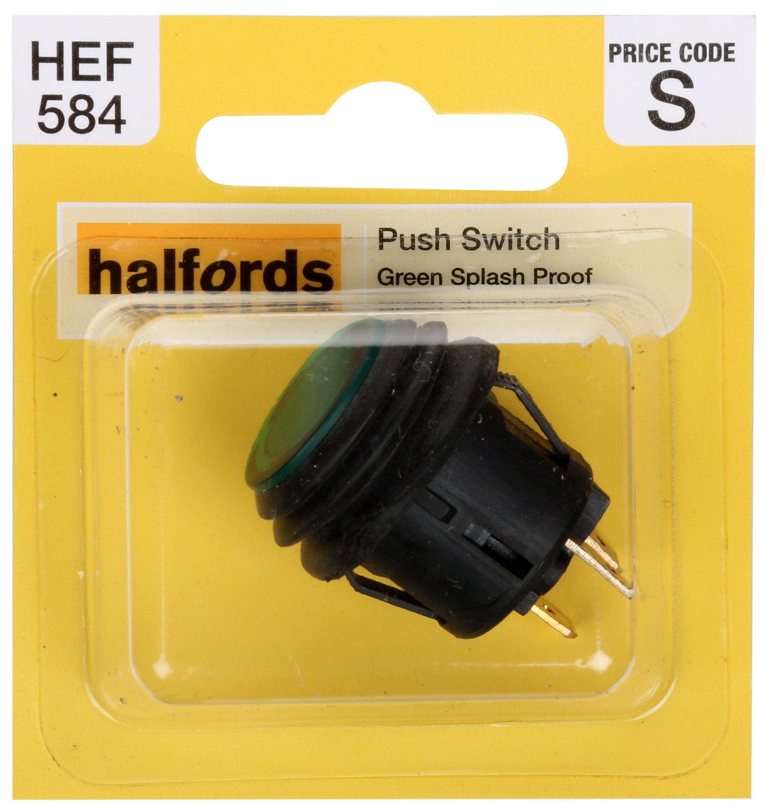 Halfords Push Switch On/Off Splash Proof Green (Hef584)