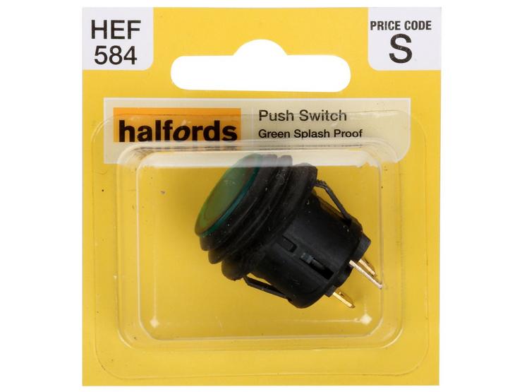 Halfords Push Switch On/Off Splash Proof Green (ELEC245)