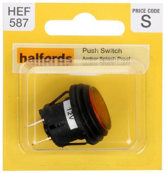 Halfords Push Switch On/Off Splash Proof Amber (ELEC244)