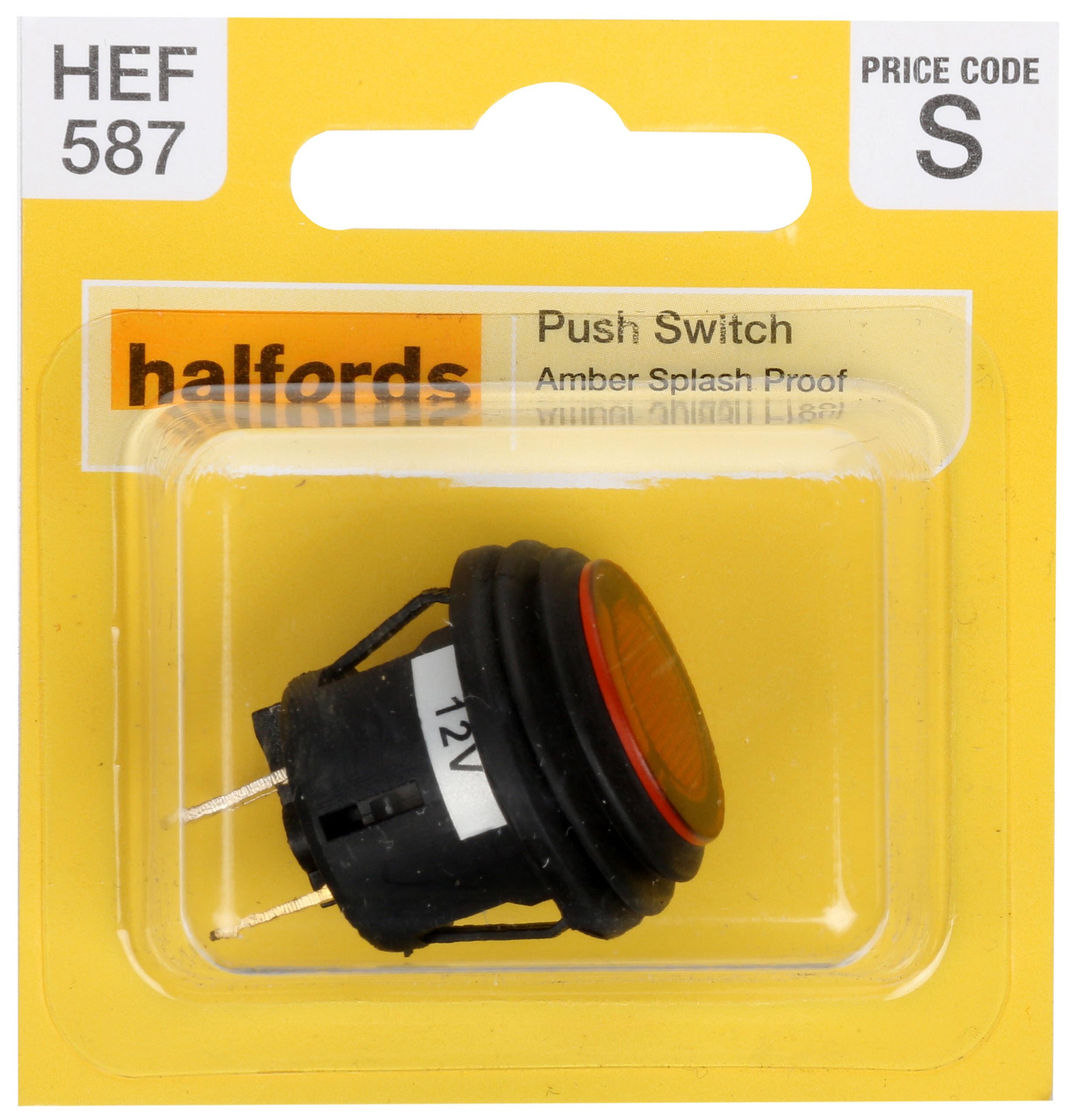 Halfords Push Switch On/Off Splash Proof Amber (Hef587)