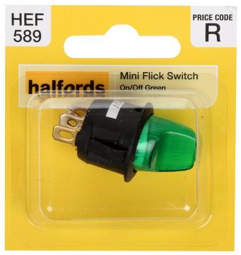 Halfords Mini Flick Switch On/Off Illuminated Green (ELEC236)